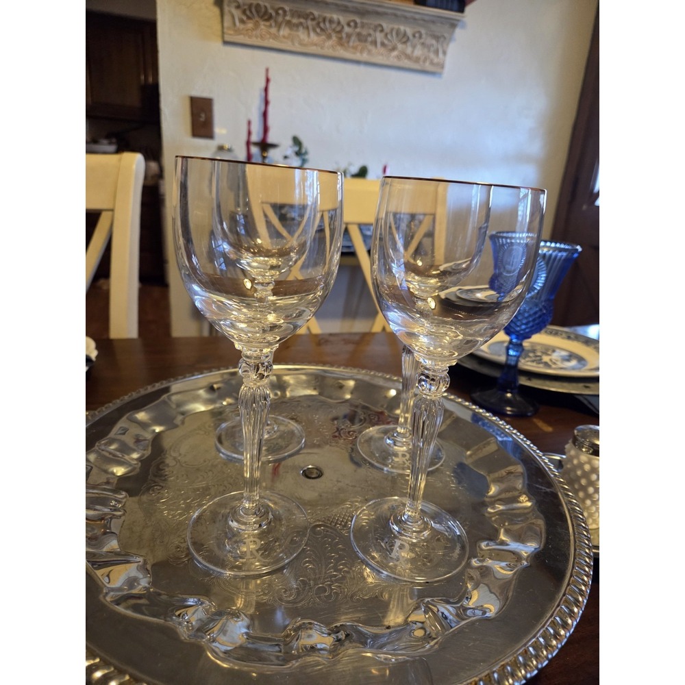 Waterford Carleton Gold Rimmed Crystal Wine Goblets Glasses 7.75 Set of 4